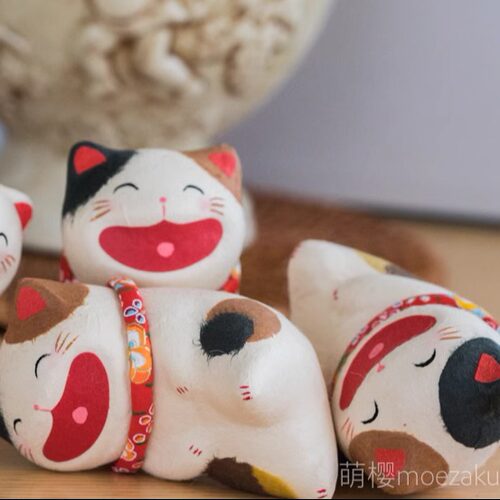 日本京都手工和纸龙虎作 招财招福大笑猫办公室车载摆设生日礼物 - 图1