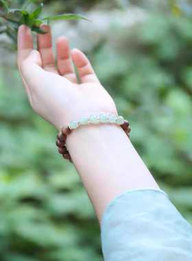 原创正品保真和田玉老山檀单圈手链国风新款叠戴情侣礼物小众