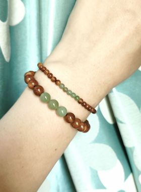 原创和田玉库克小米珠叠戴手串设计小众高级国风木质文玩七夕礼物