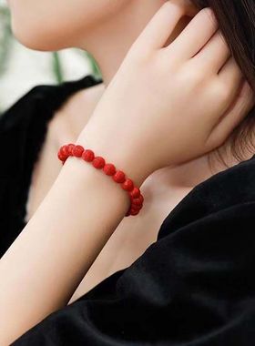 保真高含量朱砂手串莲花红丝绒拉丝灯笼珠叠戴国风红砂手链新年