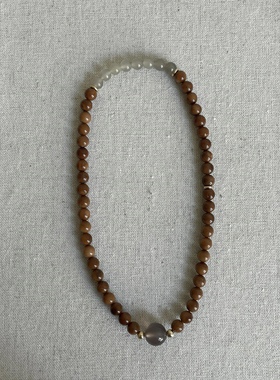 原创高油库克木质男女情侣手链烟紫玛瑙灰玉髓个性手串闺蜜礼物