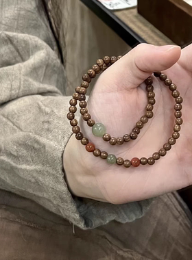 原创天然金丝檀和田玉佛珠手串檀香木质念珠复古文艺送女朋友学生