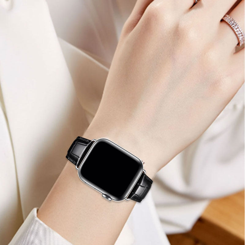 fxi黑色苹果手表表带真皮鳄鱼纹 fxi智能手表手环表带/腕带