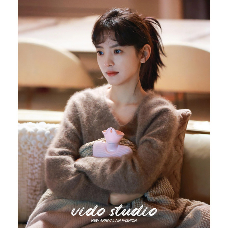 章若楠同款慵懒风V领羊绒羊毛针织衫女宽松毛衣高级感温柔上衣冬,淘宝优惠券,粉丝福利购,淘宝优惠卷