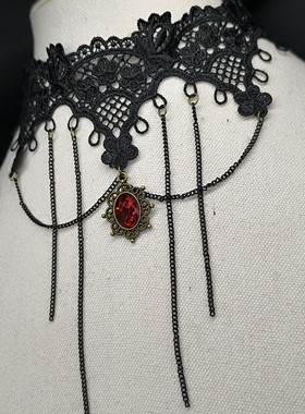30元包邮万圣节黑色蕾丝项链水晶流苏项链锁骨链1219