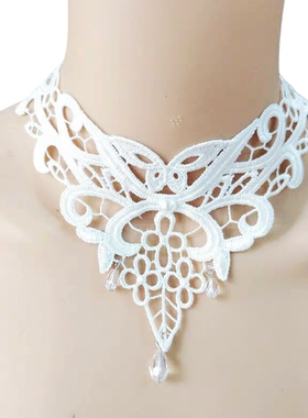 party女王项链女短款锁骨链 玫瑰花开蕾丝水滴 遮盖伤疤假领子