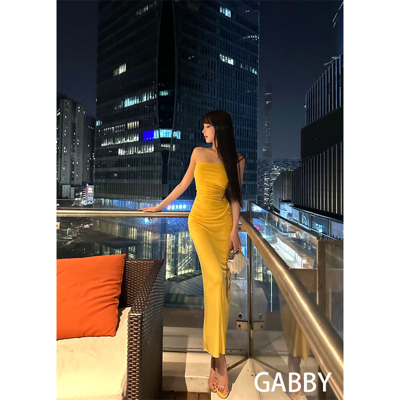 GABBY 纯色性感修身包臀收腰抹胸长裙时尚百搭显瘦连衣裙女 L044