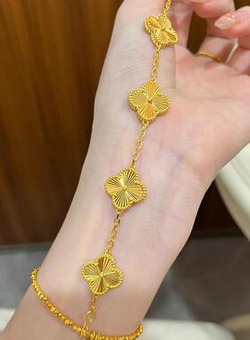 五花四叶草手链女时尚轻奢金包银幸运草玛瑙贝母转运珠手串送女友