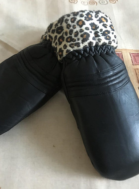 冬季女式真皮羊皮加厚加绒连指手套棉手闷子户外骑车防寒保暖毛口