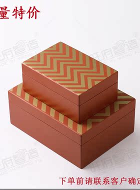 现代轻奢简约波浪条纹图案样板房卧室梳妆台软装饰收纳摆件漆器盒