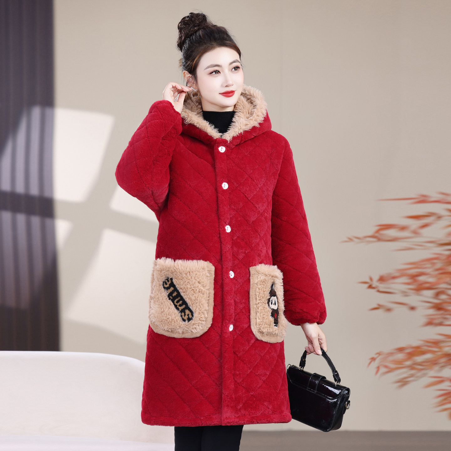 洋气连帽棉服女中长款加绒加厚毛领棉袄外套冬季保暖棉衣大码显瘦,淘宝优惠券,粉丝福利购,淘宝优惠卷