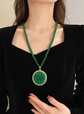 国风祖母绿高级项链女长款
