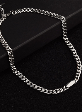 男六面磨古巴链钛钢项链