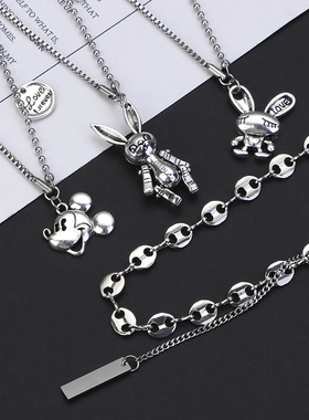 韩版会动脖子挂件小兔子吊坠项链