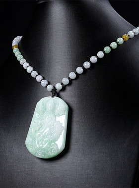 翡翠玉佩九龙观音吊坠男项链七夕