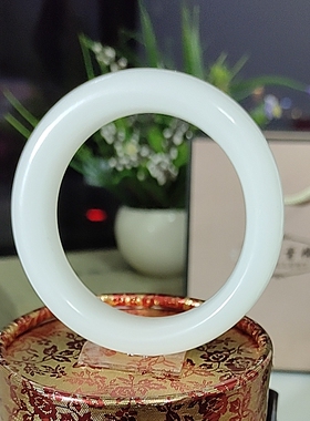 心玉行天然玉冰润水墨丹玉镯少女妈妈女友朋友平安玛瑙白手镯证书