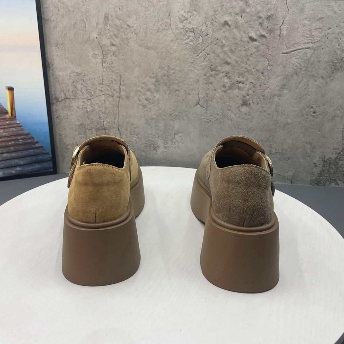 全真皮牛反绒厚底勃肯鞋2025秋季新款圆头套脚松糕博肯鞋单鞋女鞋 - 图2