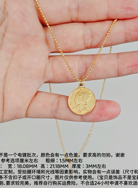 RUKL复古自由女神小飞侠金币项链18K金色轻奢高级日常百搭极简ins