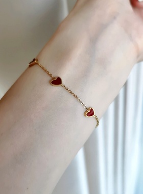 法式甜美好运红爱心手链女款时尚