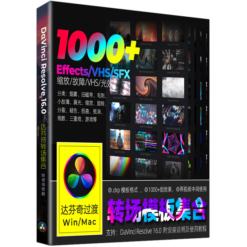 达芬奇RESOLVE 1000+转场模板集烟雾VSH故障漏光缩放旋转分裂过渡 - 图3