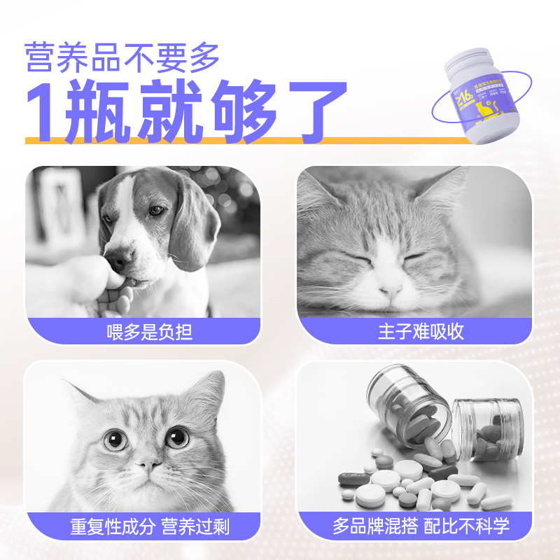 [萌尾兽]宠医到2合1维生素猫草片化毛球片宠物猫狗复合维生素钙片 - 图0