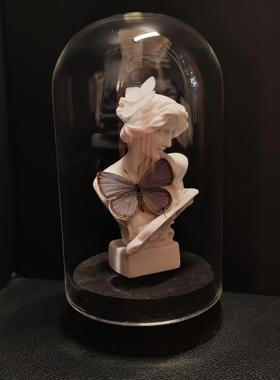 妩灰蝶标本小灰蝶雕塑小众手工收藏礼物真蝴蝶艺术玻璃罩摆件