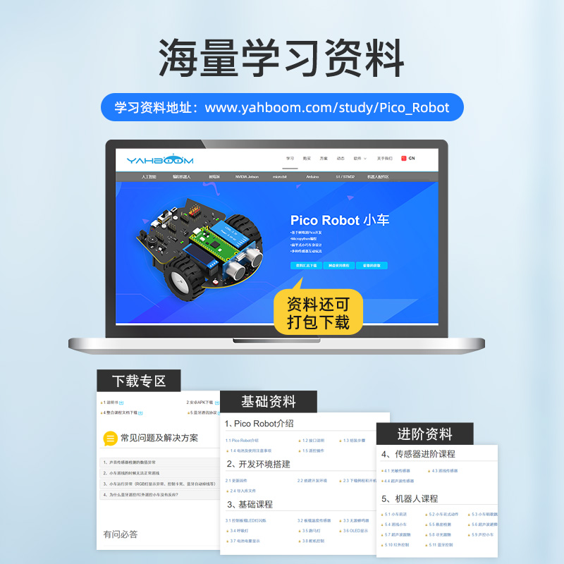 树莓派pico智能小车开发板套件microPython编程机器人传感器入门-图0