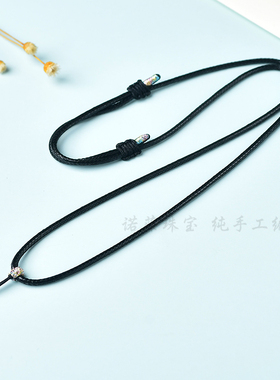 手工编织纯色黑皮绳简约项链吊坠