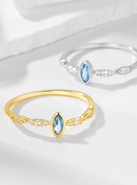 S925纯银海蓝马眼锆石女士戒指