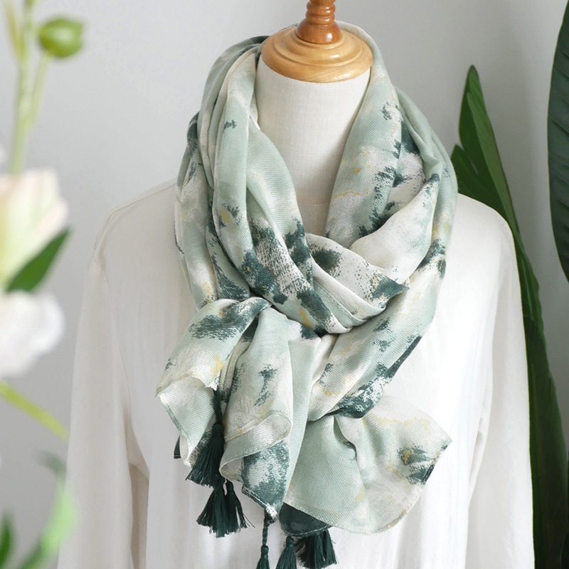 烟雨水墨 文艺范棉麻围巾女 艺术晕染百搭中国风春秋丝巾夏季披肩,淘宝优惠券,粉丝福利购,淘宝优惠卷
