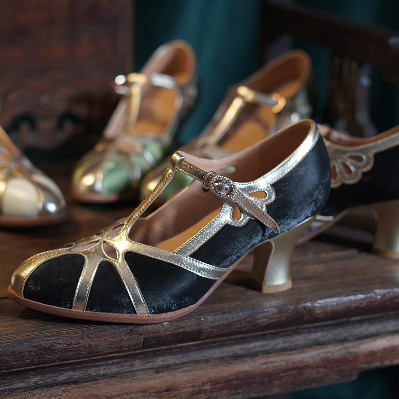 奈里法式复古民国绿拼旗袍高跟鞋镂空酒杯跟一字带玛丽珍丁字单鞋,淘宝优惠券,粉丝福利购,淘宝优惠卷