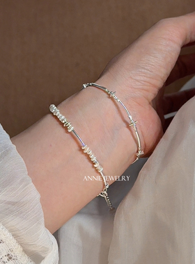 Annie Jewelry 淡水珍珠白水晶拼接手串 泰银十字碎银子手链 三款