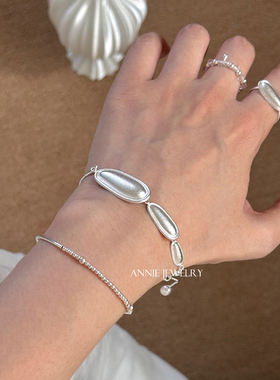 Annie Jewelry 日韩INS 不规则几何肌理磨砂金属天然珍珠抽拉手链