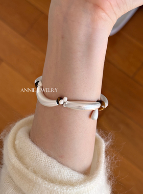 Annie Jewelry新中式质感复古风 天然虎眼石磨砂半月弯管弹力手串