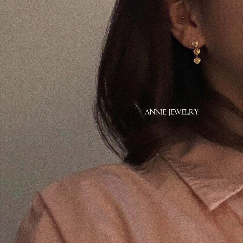 Annie Jewelry 925银 福利回馈 精致小巧细腻温柔 三颗爱心坠耳环 - 图0