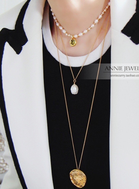 AnnieJewelry圆牌坠珍珠项链