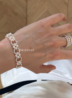 Annie Jewelry法式复古 精致手工编织缠绕珍珠串珠磁吸扣镂空手链