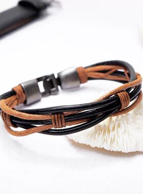 小众嘻哈风男士黑色皮绳手链潮牌