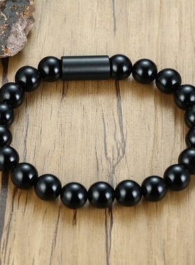 朋克风黑色串珠手链黑玛瑙男手串
