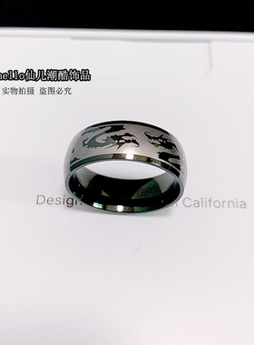 黑色龙图腾男钛钢国潮风戒指潮款