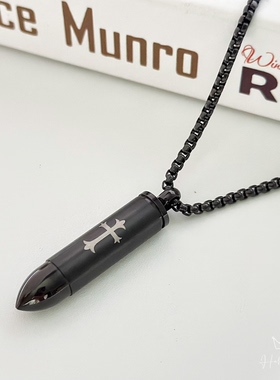 可拧开黑色子弹吊坠钛钢男士项链男饰品小众高级感香水瓶潮人配饰