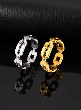 欧美潮流个性金色刀片钛钢戒指情侣一对潮男配饰单身戒子男生指环