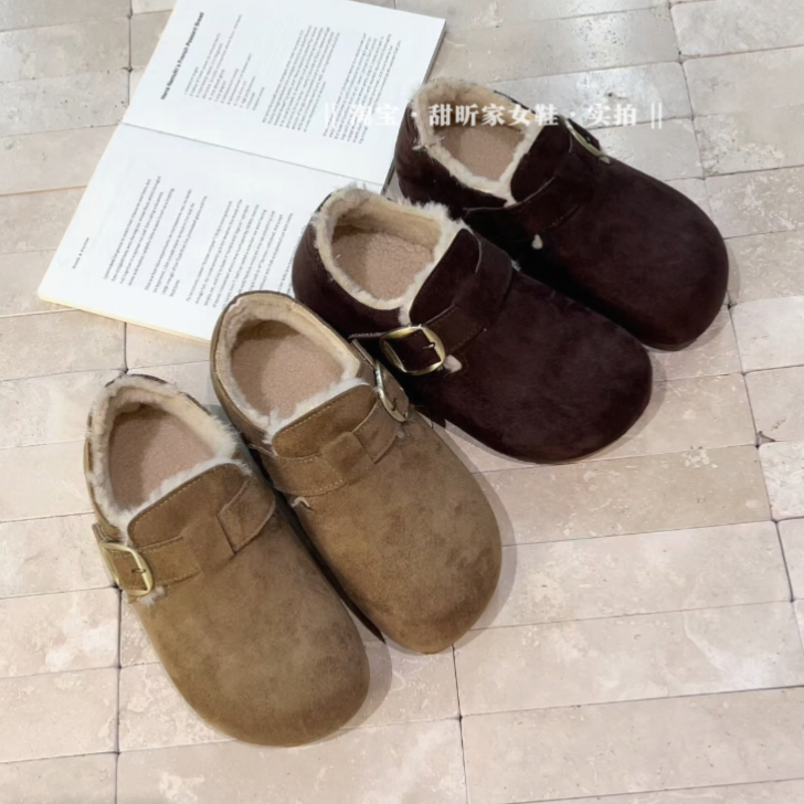 厚底内增高加绒全包勃肯鞋女2025冬新款一脚蹬豆豆毛毛鞋保暖棉鞋,淘宝优惠券,粉丝福利购,淘宝优惠卷