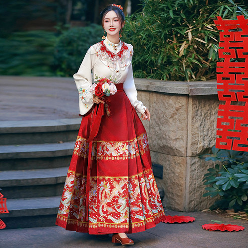 原创缘定今生新中式敬酒服大码马面裙套装胖mm新娘订婚拜年汉服女 - 图0