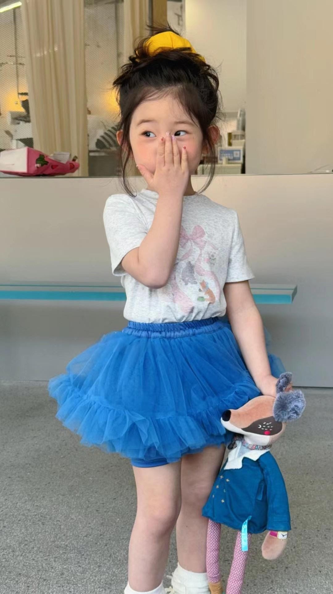 女宝宝夏季黄色公主裙套装卡通T恤洋气蓬蓬儿童纱纱短裙半身裙子,淘宝优惠券,粉丝福利购,淘宝优惠卷