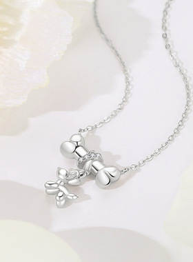 原创气球小狗项链女纯银小众创意设计骨头锁骨链网红个性项饰品