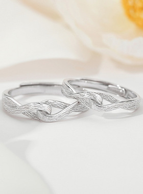 原创双生树藤情侣戒指925纯银一对女简约素圈对戒缠绕莫比乌斯环