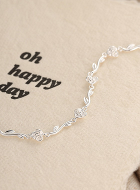 原创玫瑰之约手链女925纯银森系花卉轻奢高级感韩版手环ins手饰