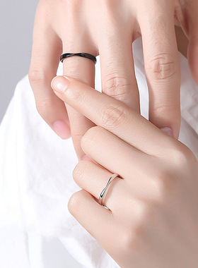 莫比乌斯环情侣戒指s925纯银小众简约ins开口对戒女一对素圈指环