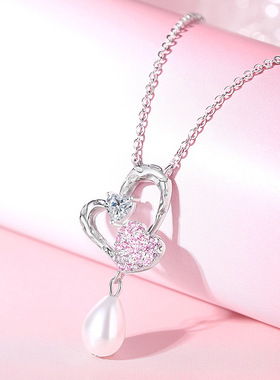 原创梦幻之心珍珠项链女s925纯银ins原创韩版小众轻奢心形锁骨链